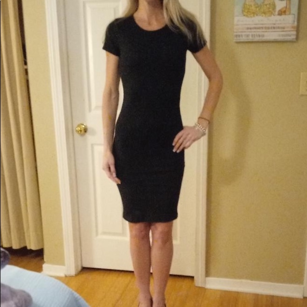 forever 21 small black bodycon short sleeve dress ribbed